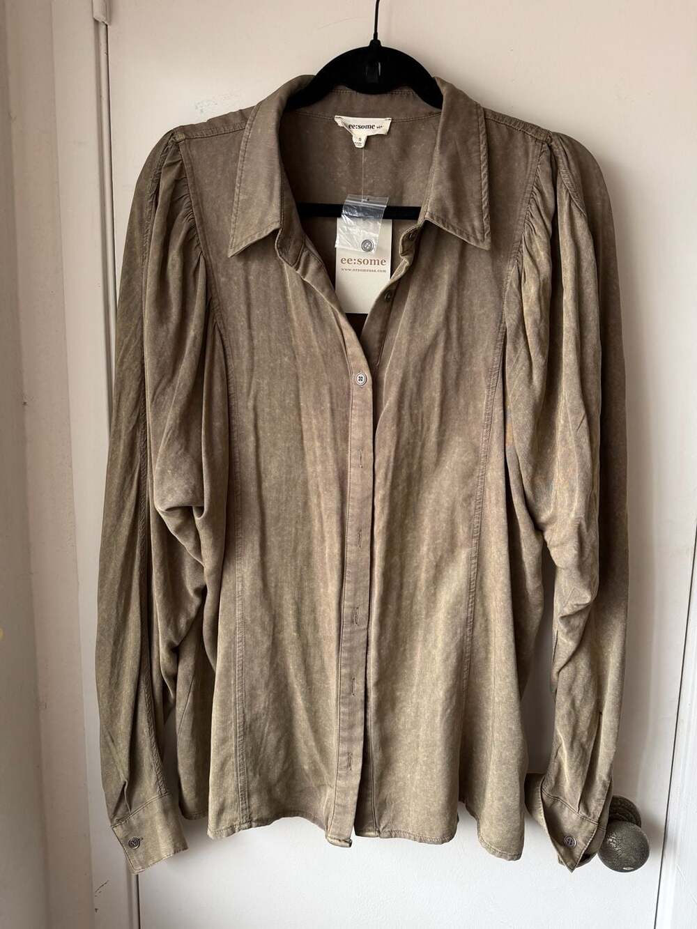 ee:some Button Down Shirt Size S Taupe Rayon